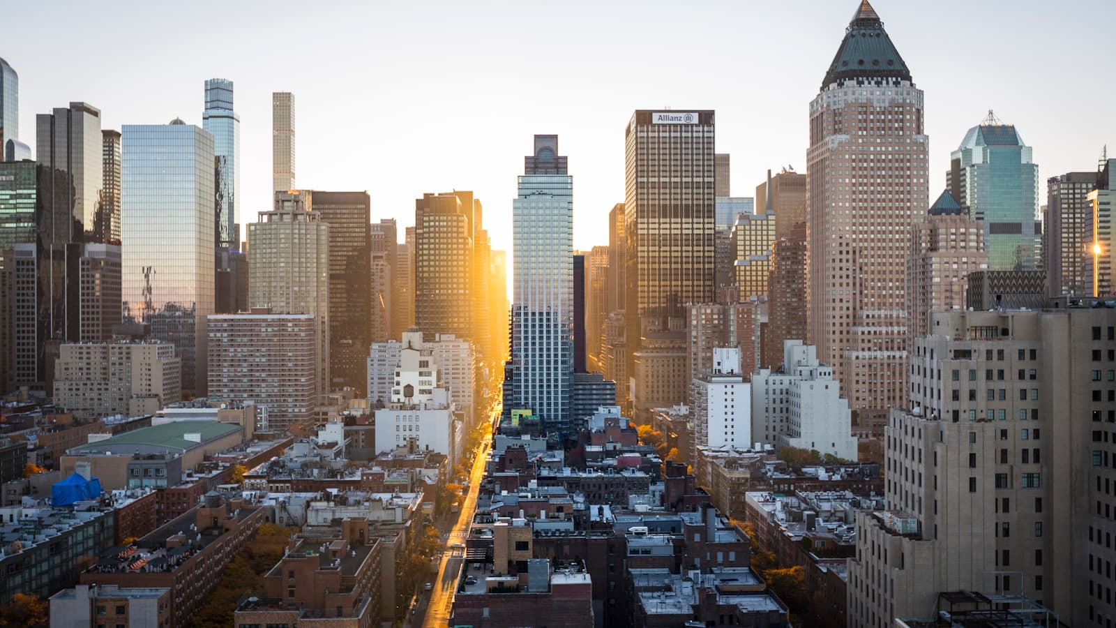 The New York skyline at sunset